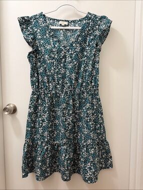 Loft Outlet Floral Ruffle Sleeve V Neck Dress - Size L